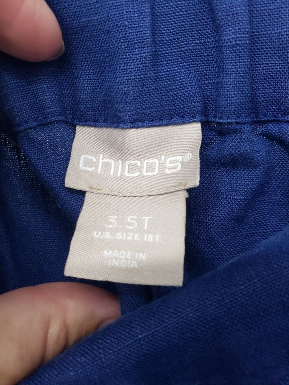 Chico's 3.5 T Blue 100% Linen Pants Elastic Waist Pull On Womens 18T Indigo - Picture 4 of 10